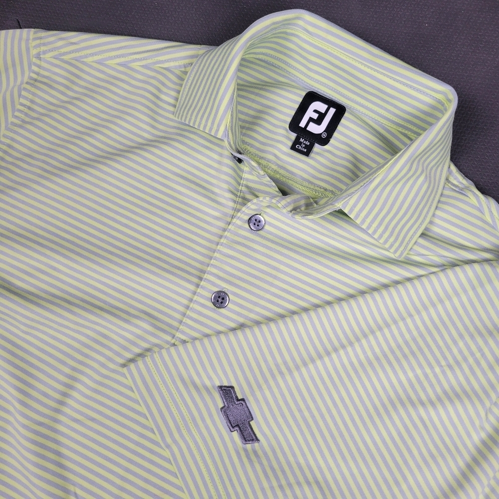 Footjoy Golf Performance Polo Men's Medium Striped Green Short Sleeve Chevy Logo